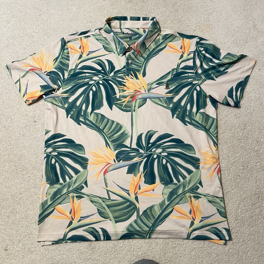 Chubbies Frond of You XXL 2XL Tropical Golf Polo Shirt Monstera Birds Paradise